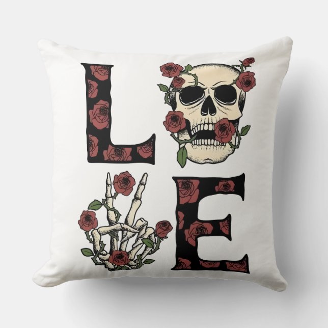 Skull & Roses Throw Pillow (Front)