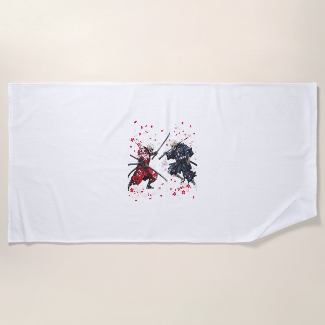 Skull Samurai Duel Beach Towel (Front)