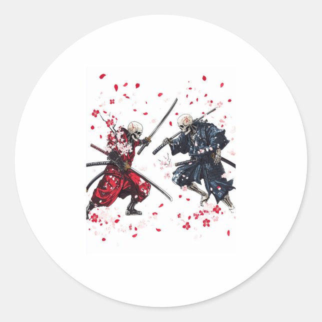 Skull Samurai Duel Classic Round Sticker (Front)