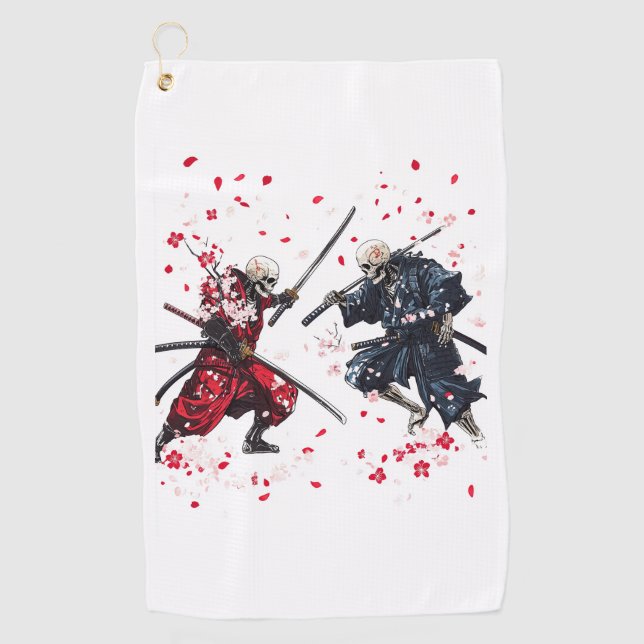 Skull Samurai Duel Golf Towel (Front)