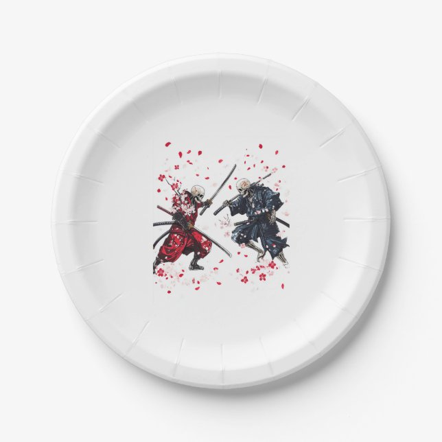 Skull Samurai Duel Paper Plate (Front)