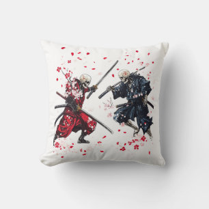 Skull Samurai Duel Throw Pillow