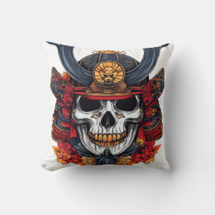 Skull Samurai Mask Throw Pillow