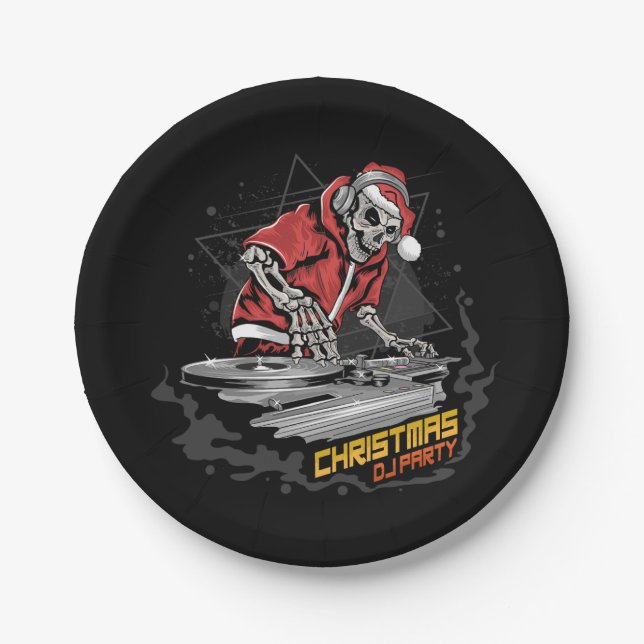 skull santa claus with christmas jacket and hat at paper plate (Front)