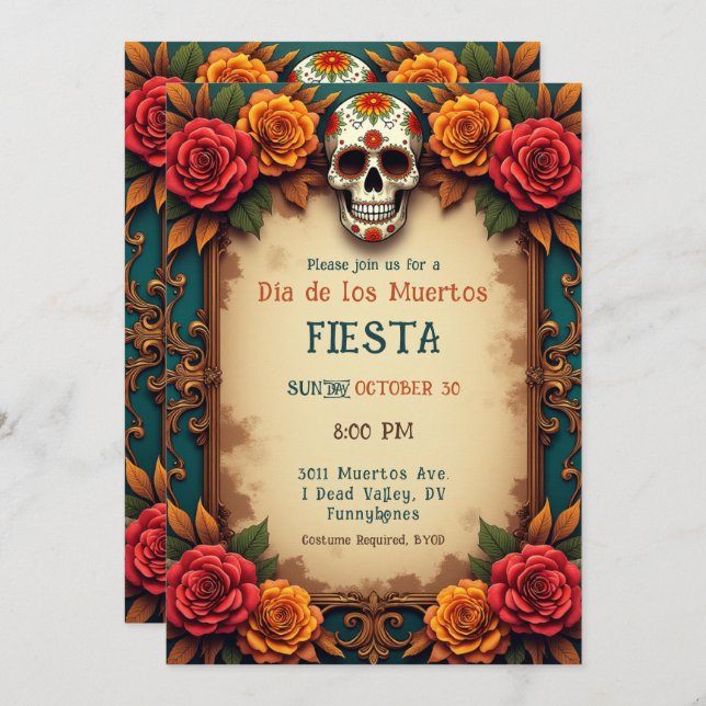 💀🎉 Skull & Scrolls, the Día de Muertos Invitation (Front/Back)