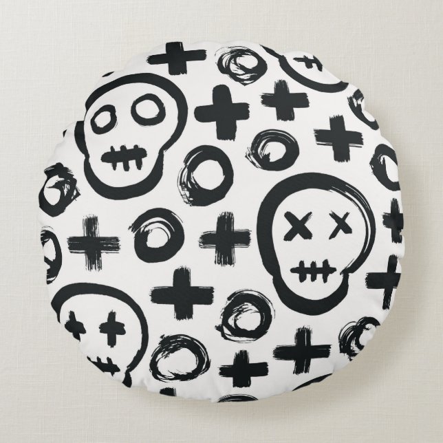 Skull seamless background. Surface decoration with Round Pillow (Front)