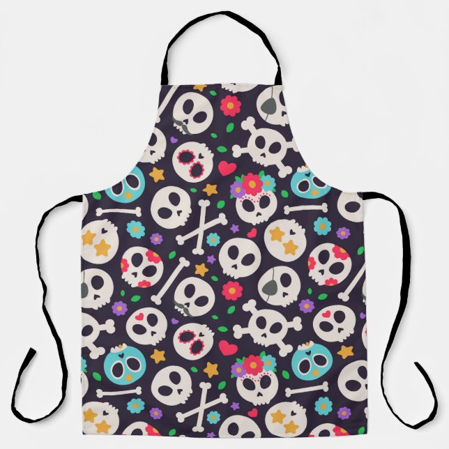 Skull set. Seamless pattern with flat design of sk Apron (Front)