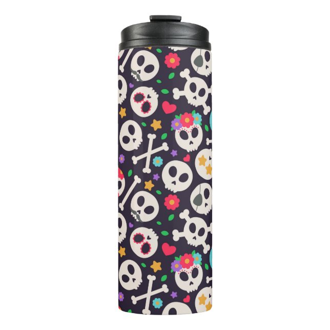 Skull set. Seamless pattern with flat design of sk Thermal Tumbler (Front)