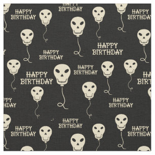 Skull Shaped Balloons Goth Happy Birthday Fabric