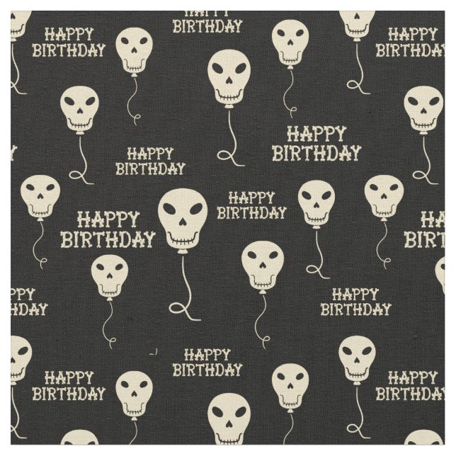 Skull Shaped Balloons Goth Happy Birthday Fabric (Close Up)