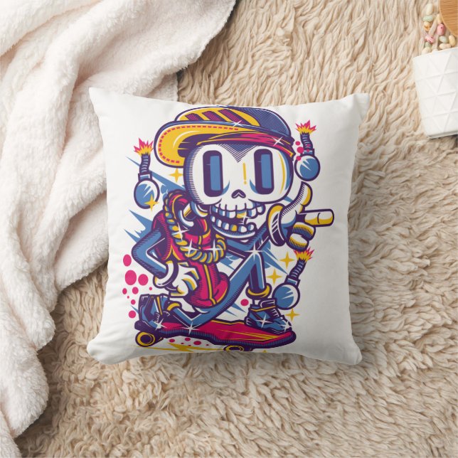 Skull Skater Throw Pillow (Blanket)