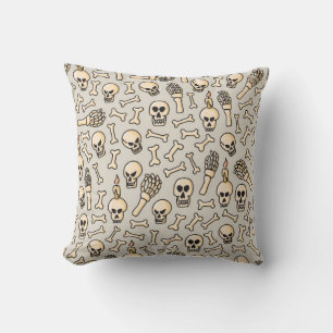 Skull, skeleton and bones seamless pattern hand dr throw pillow