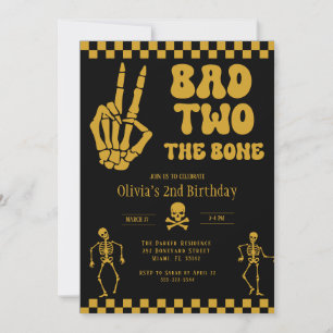 Skull Skeleton Bad to the Bone 2nd Birthday  Invitation