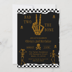 Skull Skeleton Bad to the Bone 2nd Birthday  Invitation