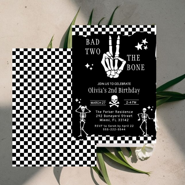 Skull Skeleton Bad to the Bone 2nd Birthday  Invitation (Creator Uploaded)