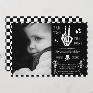 Skull Skeleton Bad to the Bone 2nd Birthday  Invitation