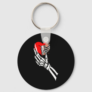 Skull Skeleton Hand Holding Red Heart Love Valenti Keychain