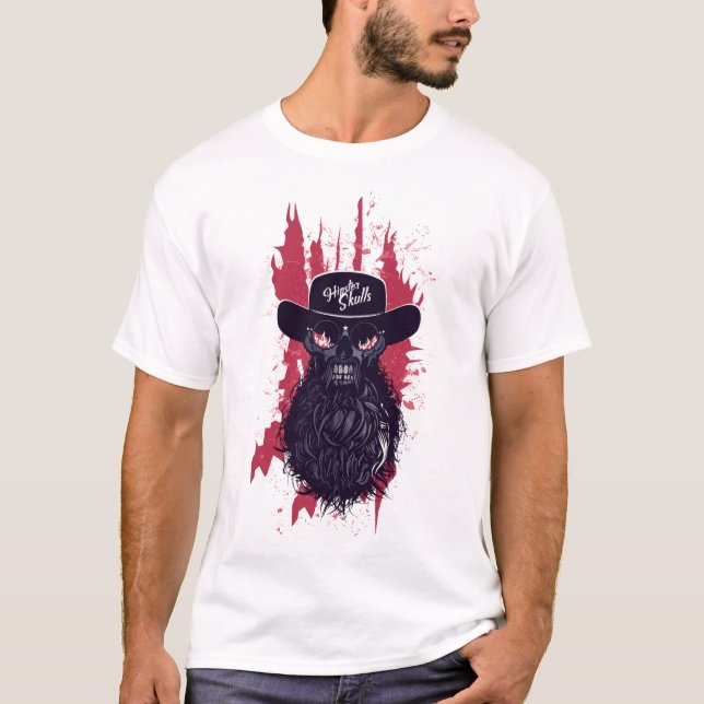 skull skull head bearded mustache head f T-Shirt (Front)