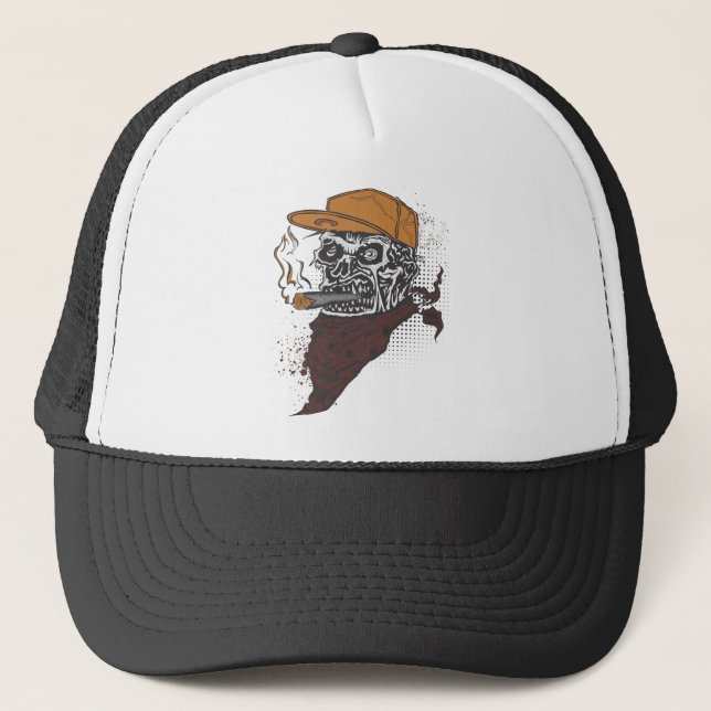 Skull Smoking Trucker Hat (Front)
