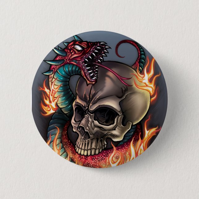 Skull + Snake 2 Inch Round Button (Front)