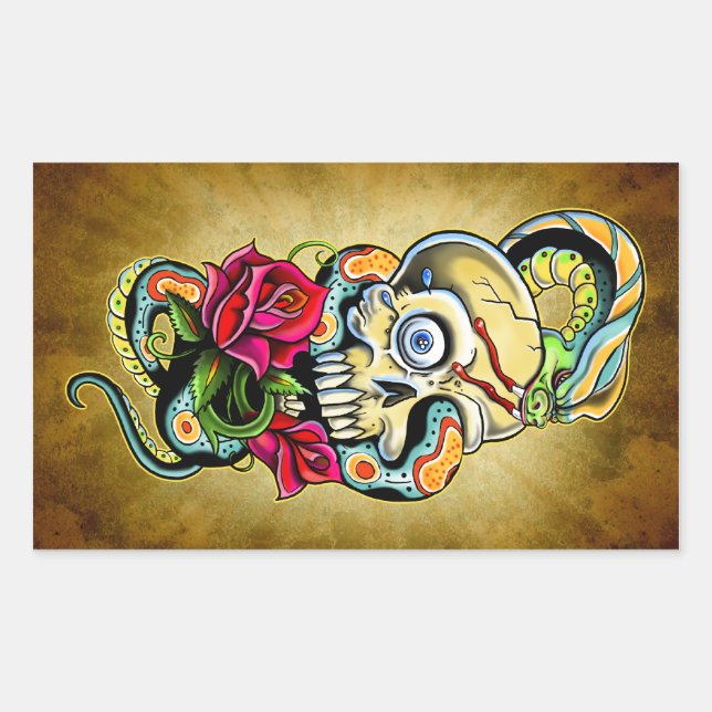 Skull Snake Roses Design Sticker (Front)