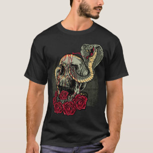 Skull Snake Roses Scary Horror T-Shirt