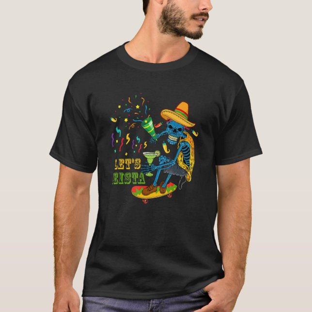 Skull Sombrero Beer Taco Cinco De Mayo Skeleton Me T-Shirt (Front)