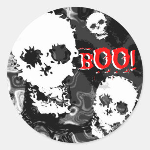 Skull Spectres B & W 'BOO!' sticker red text