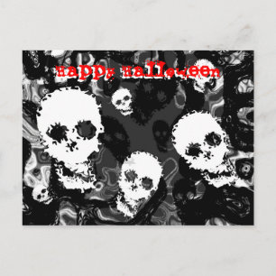 Skull Spectres b&W red 'Happy Halloween' postcard