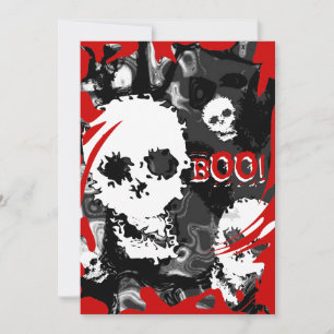 Skull Spectres B&W swirl red 'BOO!' white text Invitation