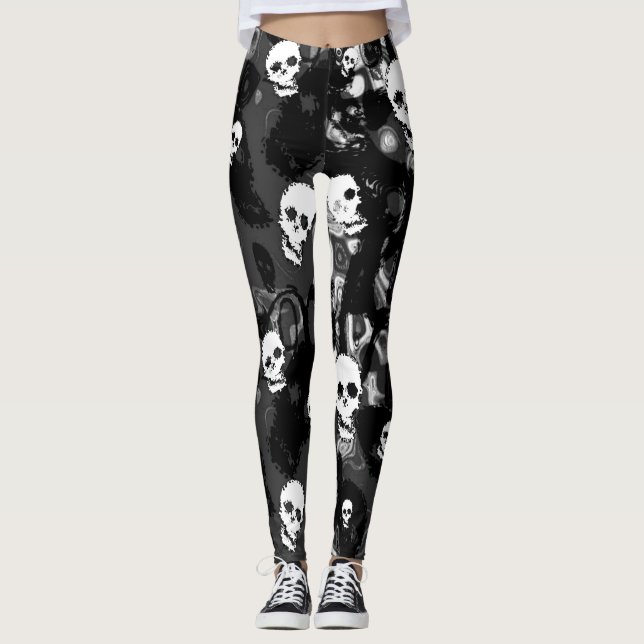 Skull Spectres Black and White leggings (Front)