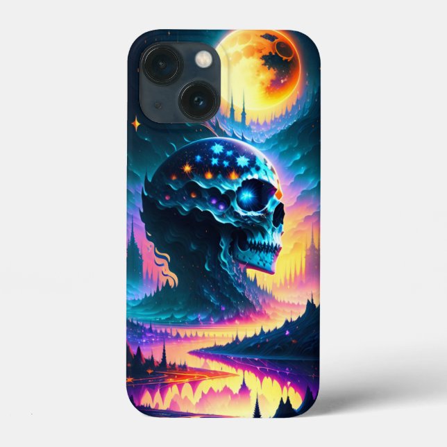 Skull stars moon sky water river mountains  Case-Mate iPhone case (Back)