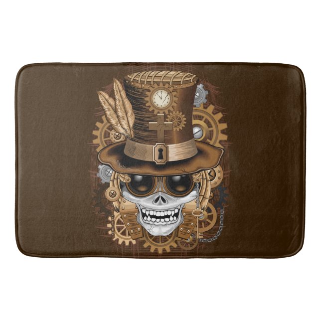 Skull Steampunk Voodoo Retro Machine Bath Mat (Front)