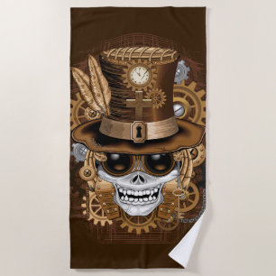 Skull Steampunk Voodoo Retro Machine Beach Towel