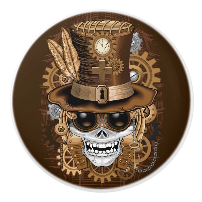 Skull Steampunk Voodoo Retro Machine Ceramic Knob (Front)