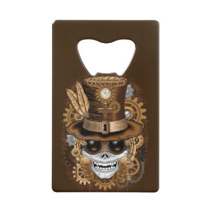 Skull Steampunk Voodoo Retro Machine Credit Card Bottle Opener