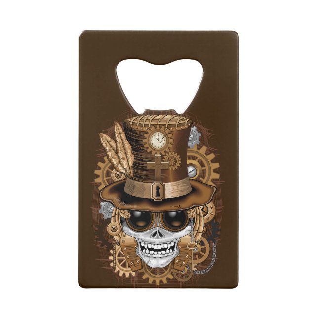 Skull Steampunk Voodoo Retro Machine Credit Card Bottle Opener (Front)