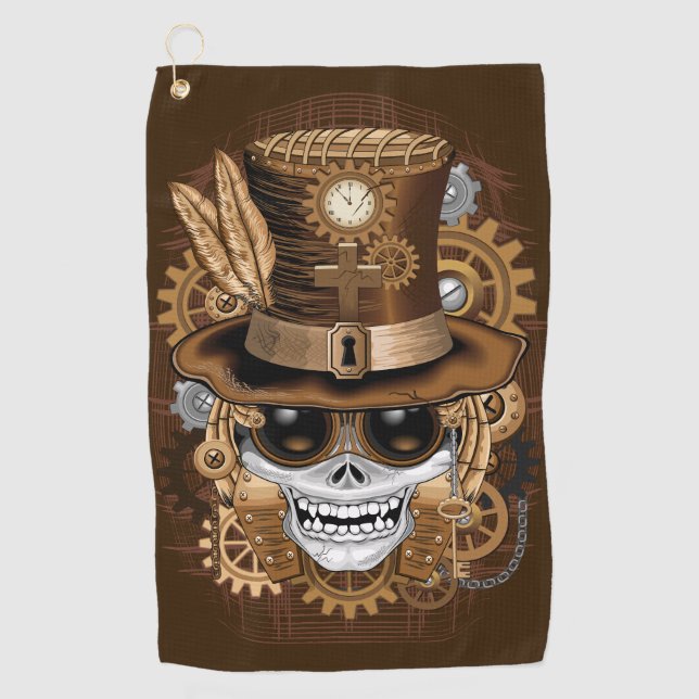 Skull Steampunk Voodoo Retro Machine Golf Towel (Front)