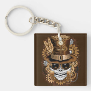 Skull Steampunk Voodoo Retro Machine Keychain