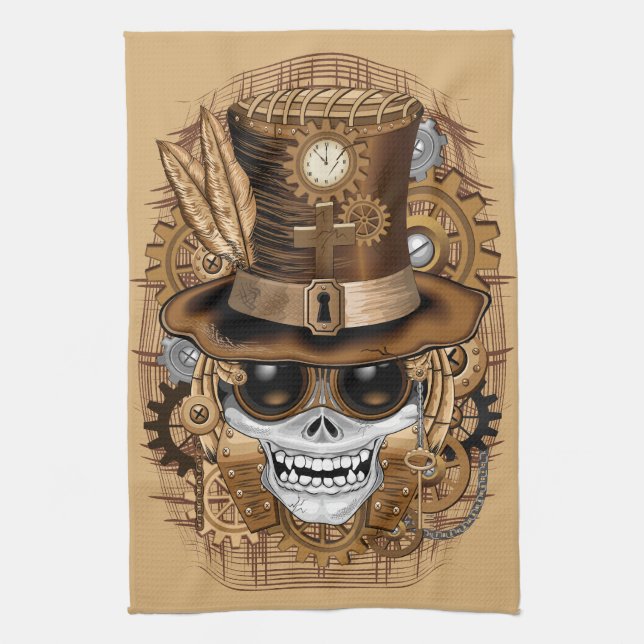 Skull Steampunk Voodoo Retro Machine Kitchen Towel (Vertical)