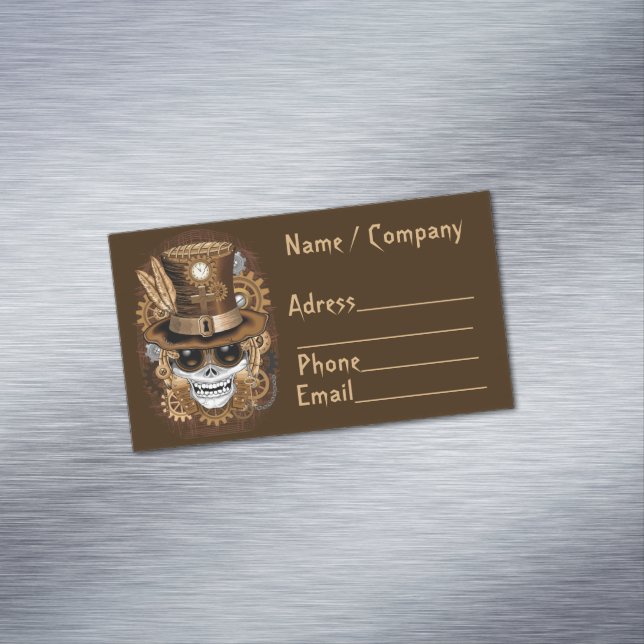 Skull Steampunk Voodoo Retro Machine Magnetic Business Card (In Situ)