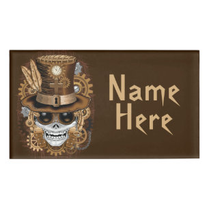 Skull Steampunk Voodoo Retro Machine Name Tag