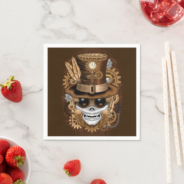 Skull Steampunk Voodoo Retro Machine Napkin (Insitu)