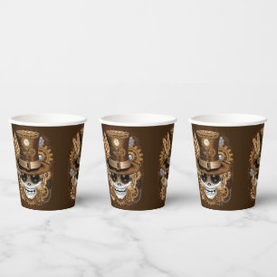 Skull Steampunk Voodoo Retro Machine Paper Cups