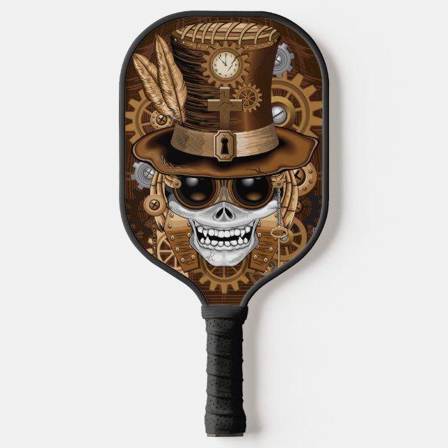 Skull Steampunk Voodoo Retro Machine Pickleball Paddle (Front)