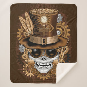 Skull Steampunk Voodoo Retro Machine Sherpa Blanket