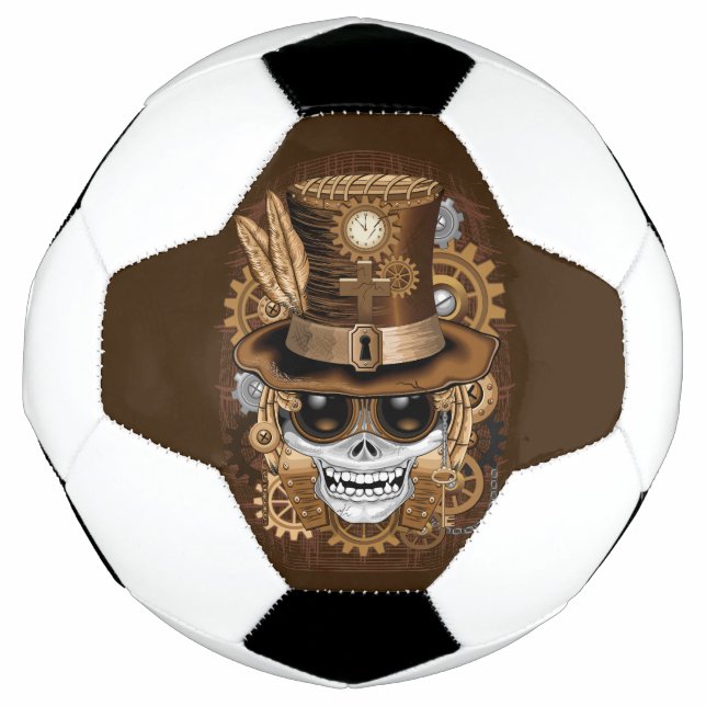 Skull Steampunk Voodoo Retro Machine Soccer Ball (Front)