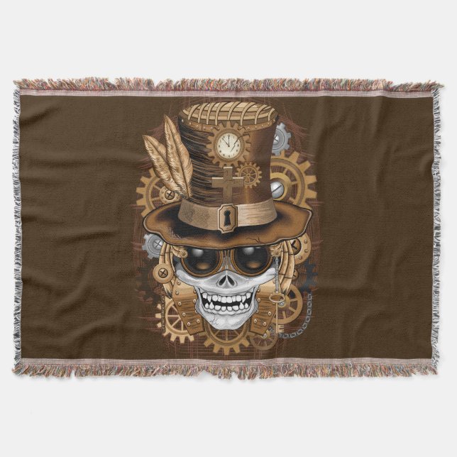Skull Steampunk Voodoo Retro Machine Throw Blanket (Front)