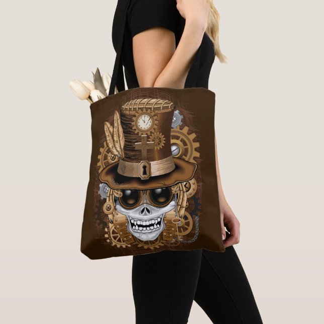 Skull Steampunk Voodoo Retro Machine Tote Bag (Close Up)