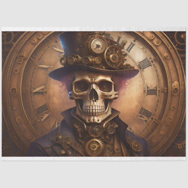 Skull Steampunk with clock tissue paper v3 (Front)
